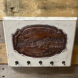 Rustic Off White Wooden “Give Us This Day” Key Holder